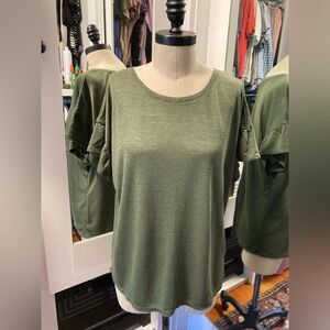 Time & Tru Olive Green Women's Top, Flutter Sleeves, Size Large